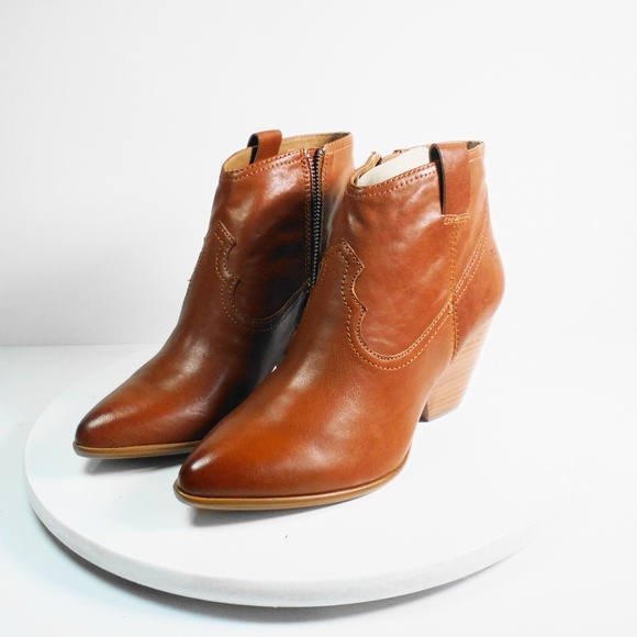 FRYE women's Cognac Leather Bootie - Picture 2 of 8